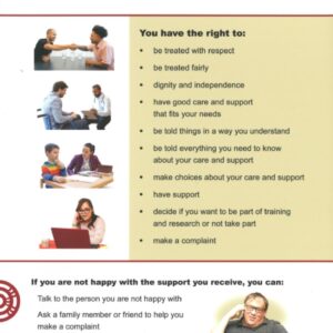 Easy Read poster in English illustrating your rights when using a health or disability service