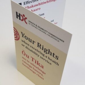 Stack of Code of Rights pocket cards printed in English and te reo Māori